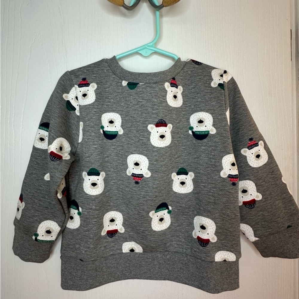 NWOT Polar Bear pattern gray long sleeve pullover sweatshirt toddler boys 2T